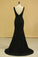 2024 Black Lace Evening Dresses V Neck Open Back Sweep Train Sheath Size 8