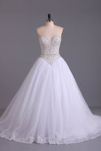 Load image into Gallery viewer, 2024 Sweetheart Bridal Dresses A-Line Tulle White Zipper Back Court Train