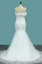 Load image into Gallery viewer, 2024 New Arrival Off The Shoulder Mermaid Tulle &amp; Lace With Beads Wedding Dresses