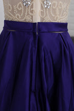 Load image into Gallery viewer, 2024 A Line Prom Dresses Scoop Beaded Bodice Short Sleeves Satin