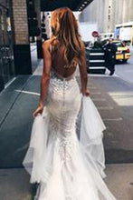 Load image into Gallery viewer, Luxurious Mermaid Long V-neck Wedding Dress with Open Back RS544
