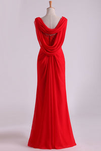 2023 Red Chiffon Evening Dresses Ruffled Bodice Floor Length