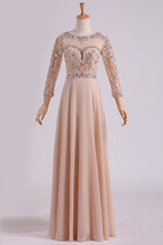 Load image into Gallery viewer, 2024 Prom Dresses Scoop 3/4 Length Sleeve A Line Chiffon With Beads