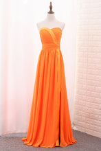Load image into Gallery viewer, 2024 A Line Chiffon Sweetheart Ruched Bodice Bridesmaid Dress Floor Length