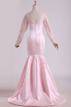 Load image into Gallery viewer, 2024 Prom Dresses Mermaid V Neck Long Sleeves With Applique Satin