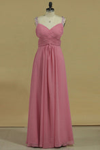 Load image into Gallery viewer, 2024 Cross Back Straps A Line Prom Dresses With Beads Chiffon Floor Length