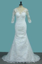 Load image into Gallery viewer, 2024 Lace Mermaid Scoop Wedding Dresses With Applique Sweep Train