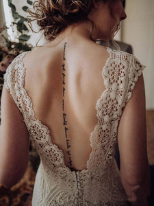 Vintage Lace Appliques Ivory V Neck Cap Sleeves Mermaid Wedding Dresses, Wedding Gowns SRS15542