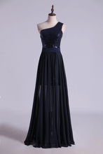 Load image into Gallery viewer, 2024 Prom Dresses Column High Low One Shoulder Chiffon Beading
