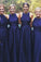 Royal Blue A-Line Satin Scoop Simple Cheap Long Bridesmaid Dresses