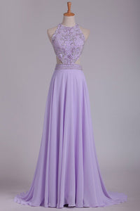 2023 Scoop Prom Dresses A Line Chiffon With Beading Sweep Train