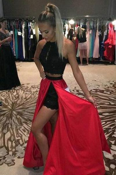 Black/Red Two Piece Shorts Prom Dresses RS193