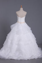 Load image into Gallery viewer, 2024 New Arrival Wedding Dresses Sweetheart A Line Organza With Beading &amp; Sash