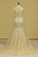 2024 Plus Size See-Through Scoop Mermaid Prom Dresses Tulle With Applique And Beads