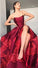 Unique A Line Strapless Burgundy Satin Prom Dresses with Appliques, Formal Dresses SRS15454