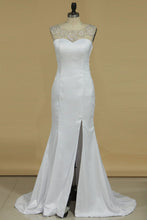 Load image into Gallery viewer, 2024 Scoop Mermaid Wedding Dresses Spandex With Beads And Slit
