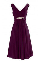 Load image into Gallery viewer, Simple-dress V Neck A-Line Knee Length Chiffon Bridesmaid Dresses RS477