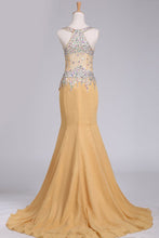 Load image into Gallery viewer, 2024 New Arrival Chiffon Prom Dresses Straps With Beading Sweep Train Mermaid