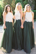 Load image into Gallery viewer, 2 Pieces Ivory And Green Long Lace Tulle Beautiful Simple Bridesmaid Dresses
