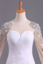 Load image into Gallery viewer, 2024 Wedding Dresses Mermaid Scoop Long Sleeves Floor Length Tulle With Beading