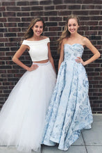 Load image into Gallery viewer, Classy Boat Neckline 2 Pieces Beautiful Ivory Beading Prom Dresses