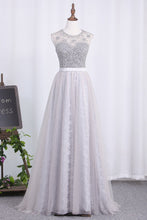 Load image into Gallery viewer, 2023 Prom Dresses Scoop A Line Tulle &amp; Lace With Sash And Beads Bodice