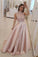 2024 High Neck Prom Dresses A Line Satin Appliques With Beads Sweep Train