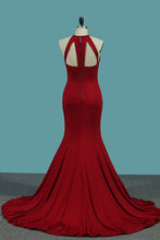 Load image into Gallery viewer, 2024 Spandex Mermaid Scoop Evening Dresses Sweep Train Open Back