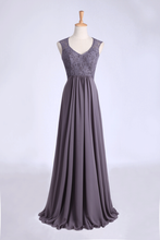 Load image into Gallery viewer, 2024 V-Neck A Line Bridesmaid Dresses Floor Length Lace &amp; Chiffon