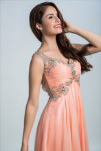 Load image into Gallery viewer, 2023 Chiffon V Neck A Line Prom Dresses  With Beads And Ruffles
