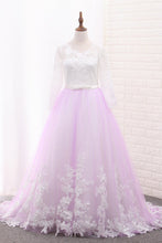 Load image into Gallery viewer, 2024 A Line Long Sleeves Tulle Scoop Flower Girl Dresses With Applique And Sash
