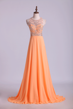 Load image into Gallery viewer, 2024 Halter A-Line Prom Dresses Tulle And Chiffon Sweep Train