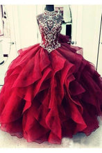 Load image into Gallery viewer, 2024 Organza Quinceanera Dresses Ball Gown High Neck Beaded Bodice