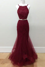 Load image into Gallery viewer, Hot-Selling Two-Piece Mermaid Halter Sleeveless Burgundy Long Prom Dress with Beading RS779