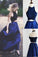 Newest Halter A-Line Two Piece Simple Navy Blue Satin Backless Sleeveless Evening Dresses RS56