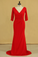 2024 Red Plus Size Mother Of The Bride Dresses V Neck 3/4 Length Sleeve Spandex With Beads Mermaid