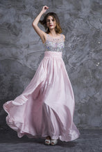 Load image into Gallery viewer, 2024 Sexy Prom Dresses Scoop Neckline Princess Floor Length Chiffon Beaded Bodice