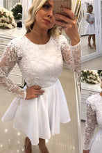 Load image into Gallery viewer, 2024 Scoop Long Sleeves A Line Homecoming Dresses Satin With Applique Knee Length