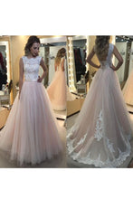 Load image into Gallery viewer, 2024 Scoop Tulle With Applique And Sash A Line Lace Up Wedding Dresses