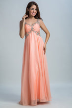 Load image into Gallery viewer, 2023 Chiffon V Neck A Line Prom Dresses  With Beads And Ruffles