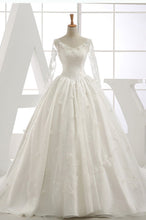 Load image into Gallery viewer, 2024 Long Sleeves Wedding Dresses V Neck With Applique Organza Cathedral Train