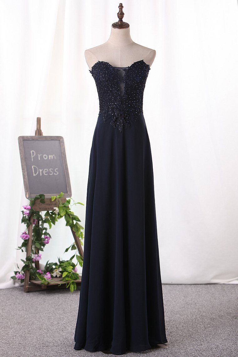 2023 A Line Prom Dresses Chiffon Sweetheart With Applique Floor Length