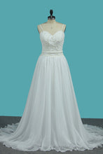 Load image into Gallery viewer, 2024 A Line Spaghetti Straps Chiffon Wedding Dresses With Applique