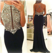 Load image into Gallery viewer, Halter Beading Mermaid Sexy Real Made Criss Cross Scoop Sleeveless Prom Dresses L09