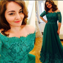 Load image into Gallery viewer, Princess Green Lace Short Sleeve A Line Tulle Vintage Plus Size Evening Formal Dresses RS689