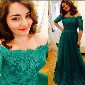 Princess Green Lace Short Sleeve A Line Tulle Vintage Plus Size Evening Formal Dresses RS689