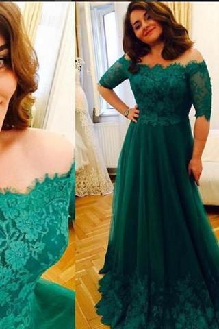 Princess Green Lace Short Sleeve A Line Tulle Vintage Plus Size Evening Formal Dresses RS689