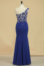 Load image into Gallery viewer, 2024 Mermaid One Shoulder Prom Dresses Chiffon With Applique &amp; Beads
