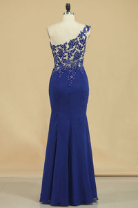 2024 Mermaid One Shoulder Prom Dresses Chiffon With Applique & Beads