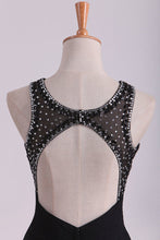 Load image into Gallery viewer, 2024 Black Open Back Prom Dresses Scoop A Line Chiffon With Beading